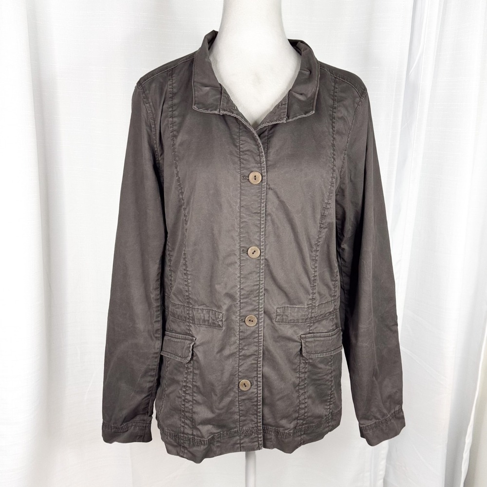 Eileen Fisher Jacket Womens L Rye Brown Organic Cotton Tencel Stretch Utility